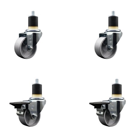 Service Caster 3'' Semi Steel Wheel Swivel 1-7/8'' Expanding Stem Caster Set 2 Brakes, 4PK SCC-EX20S315-SSR-2-PLB-2-178
